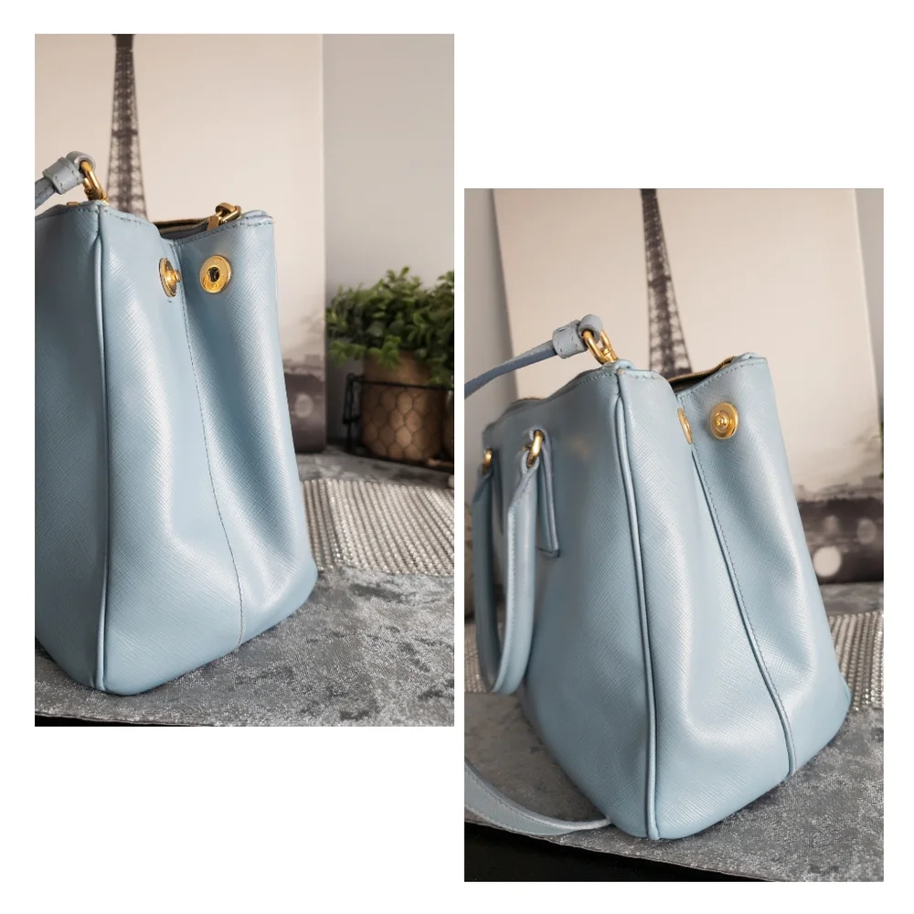 Prada Medium Saffiano Lux Galleria Double Zip Tote w/Adjustable Strap-Light Blue - Picture 17 of 17
